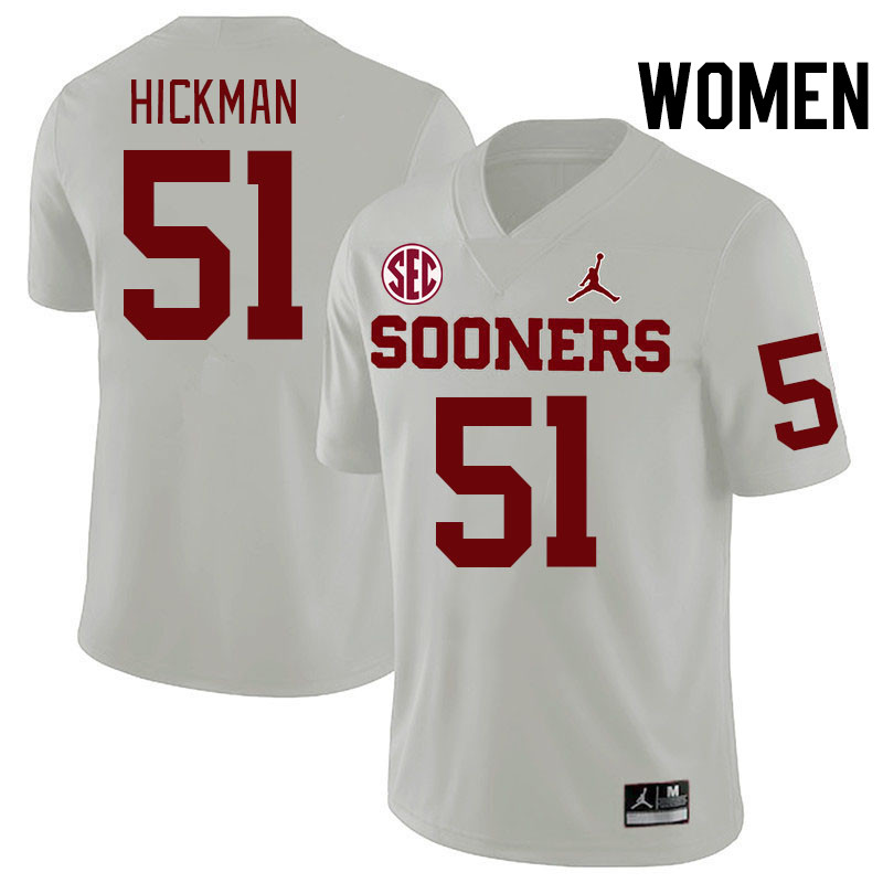 Women #51 Branson Hickman Oklahoma Sooners 2024 SEC Conference College Football Jerseys-White